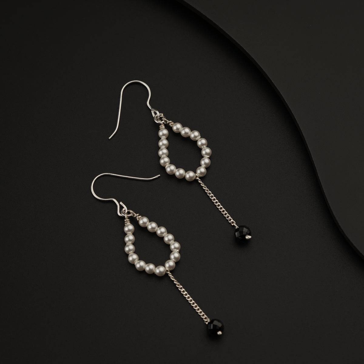 Pearl Earring with Black Spinel Drop