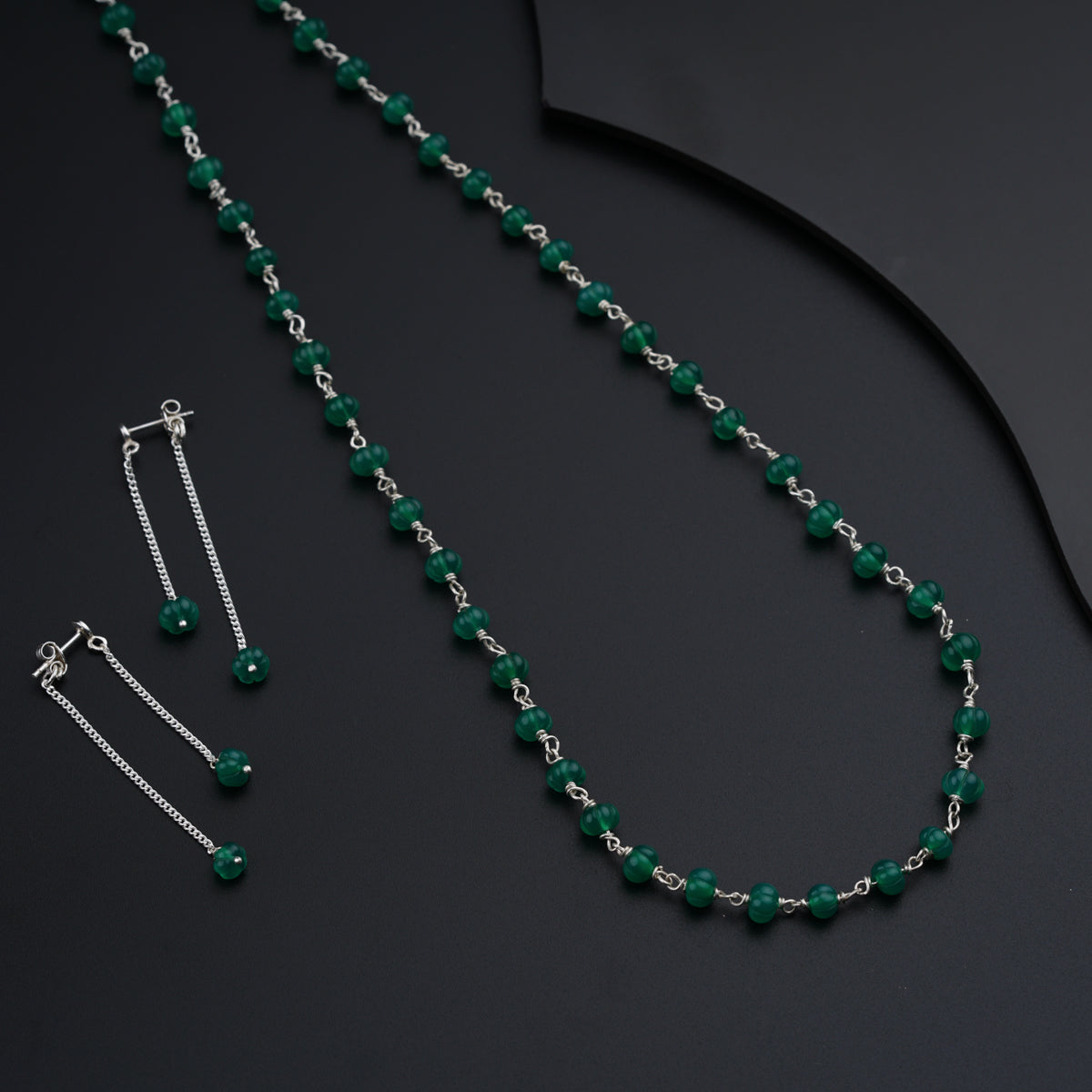 Silver Set with Semi Precious Stones-Green Onyx