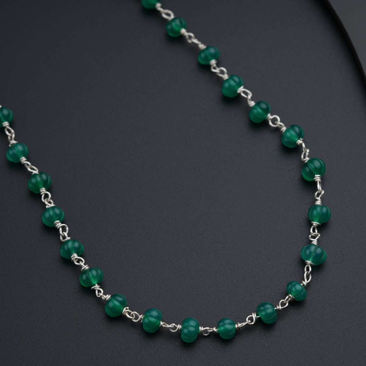 Silver Set with Semi Precious Stones-Green Onyx