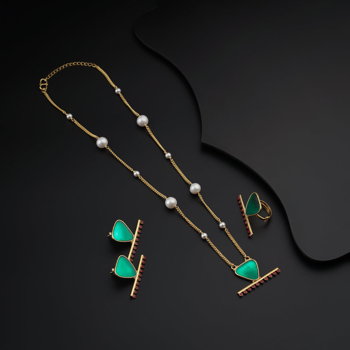 Handmade Triangle Meenakari Set | 92.5 Silver | 22K Gold Plated