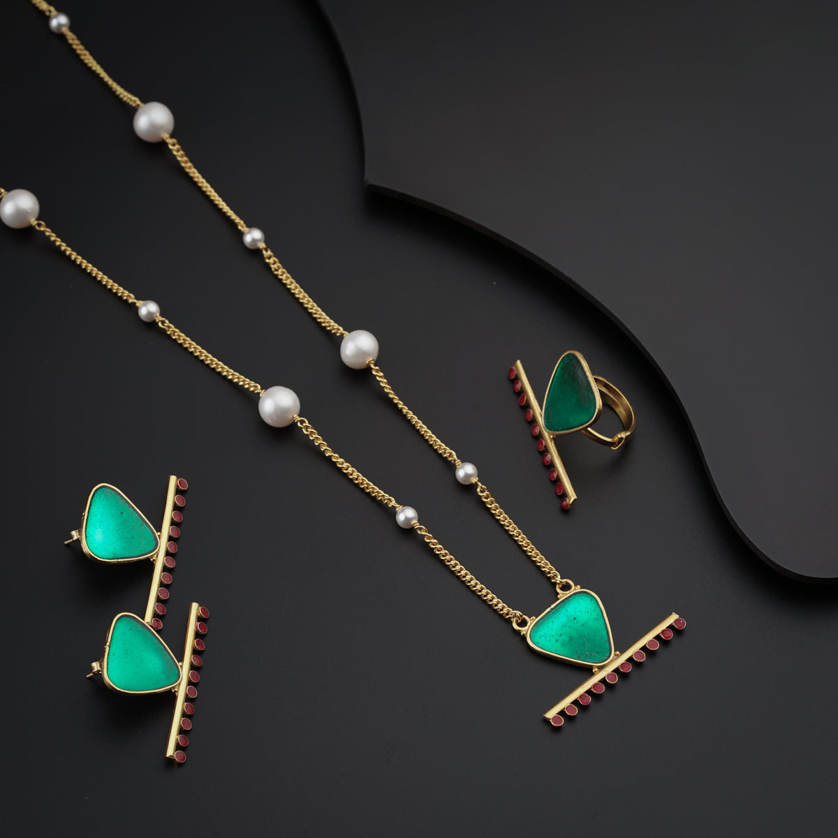 Handmade Triangle Meenakari Set | 92.5 Silver | 22K Gold Plated