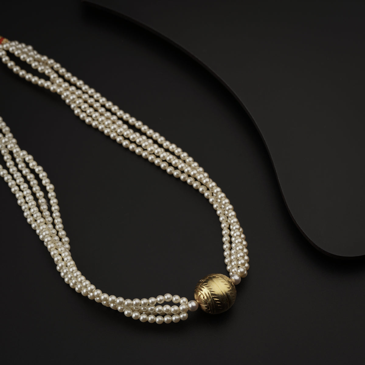 Textured Silver Beads Motif Necklace with Pearls Gold Plated