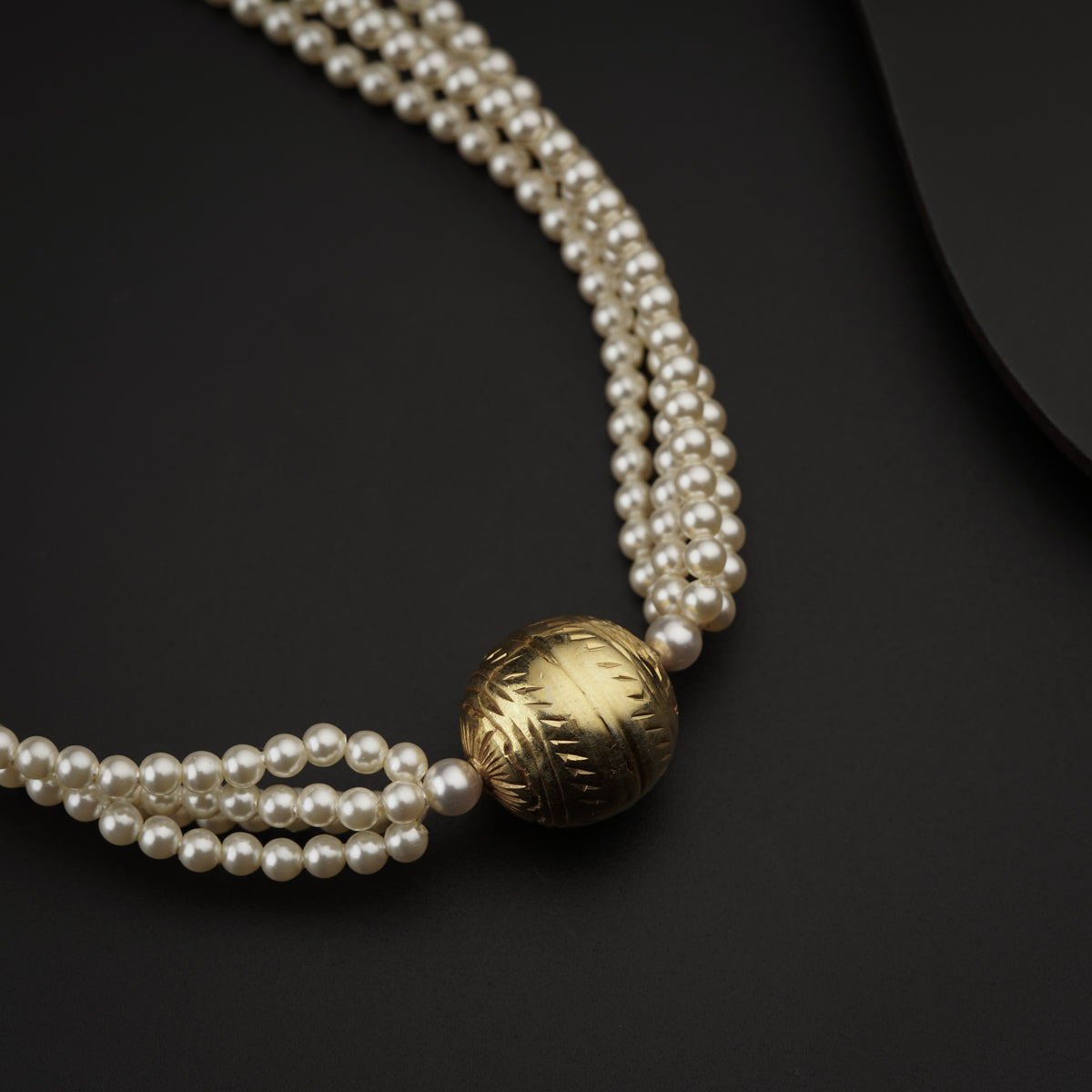 Textured Silver Beads Motif Necklace with Pearls Gold Plated