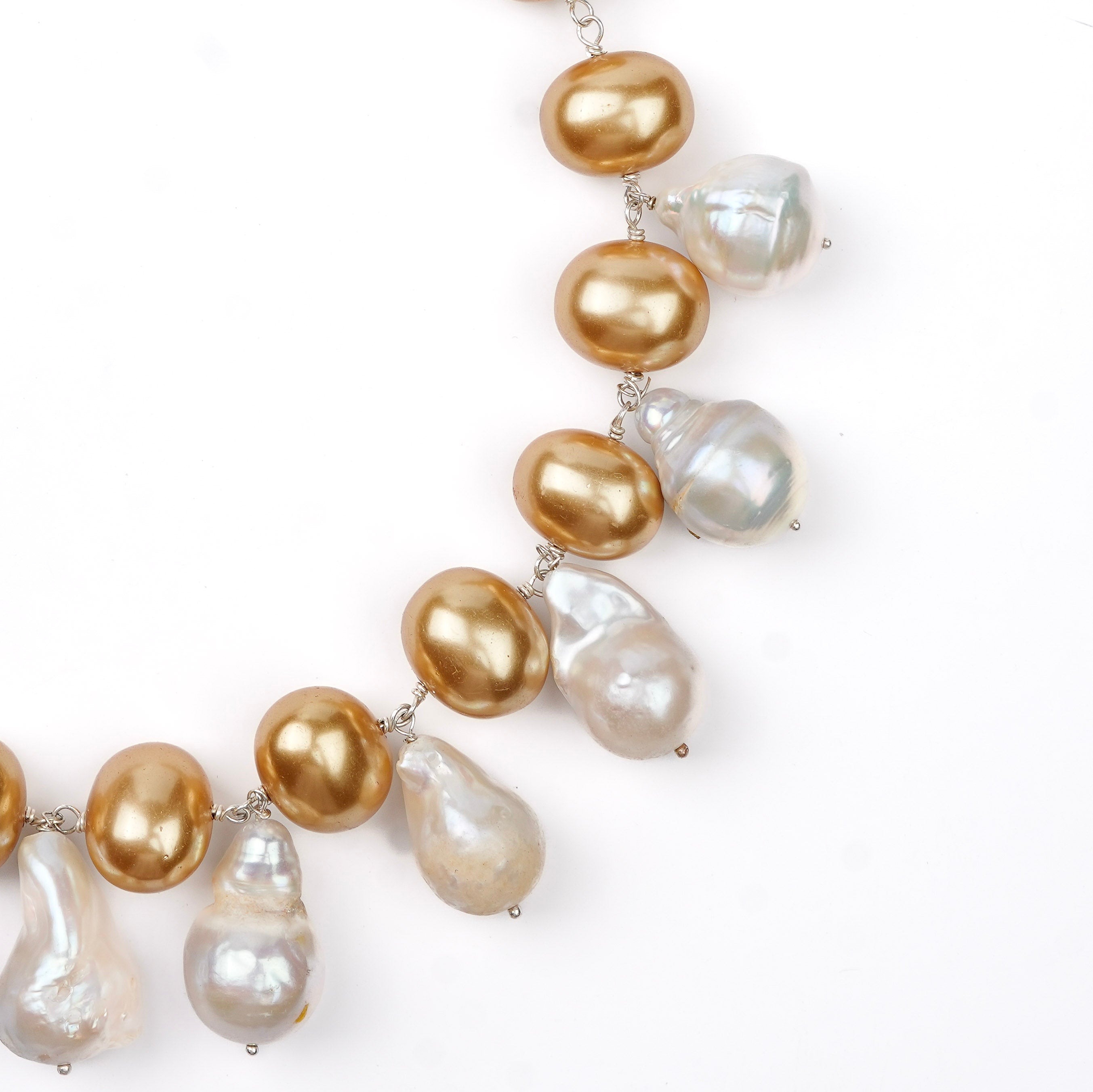 Pearl Flow Necklace with Golden Pearls & Baroque Pearls