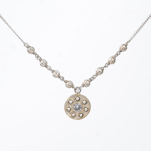 Moha Maya Shiny Silver Beads Necklace with Pearls