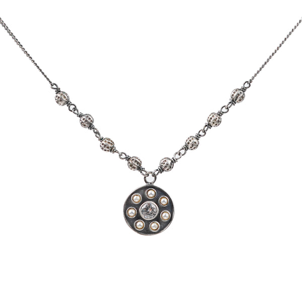 Moha Maya Oxidized Silver Beads Necklace with Pearls