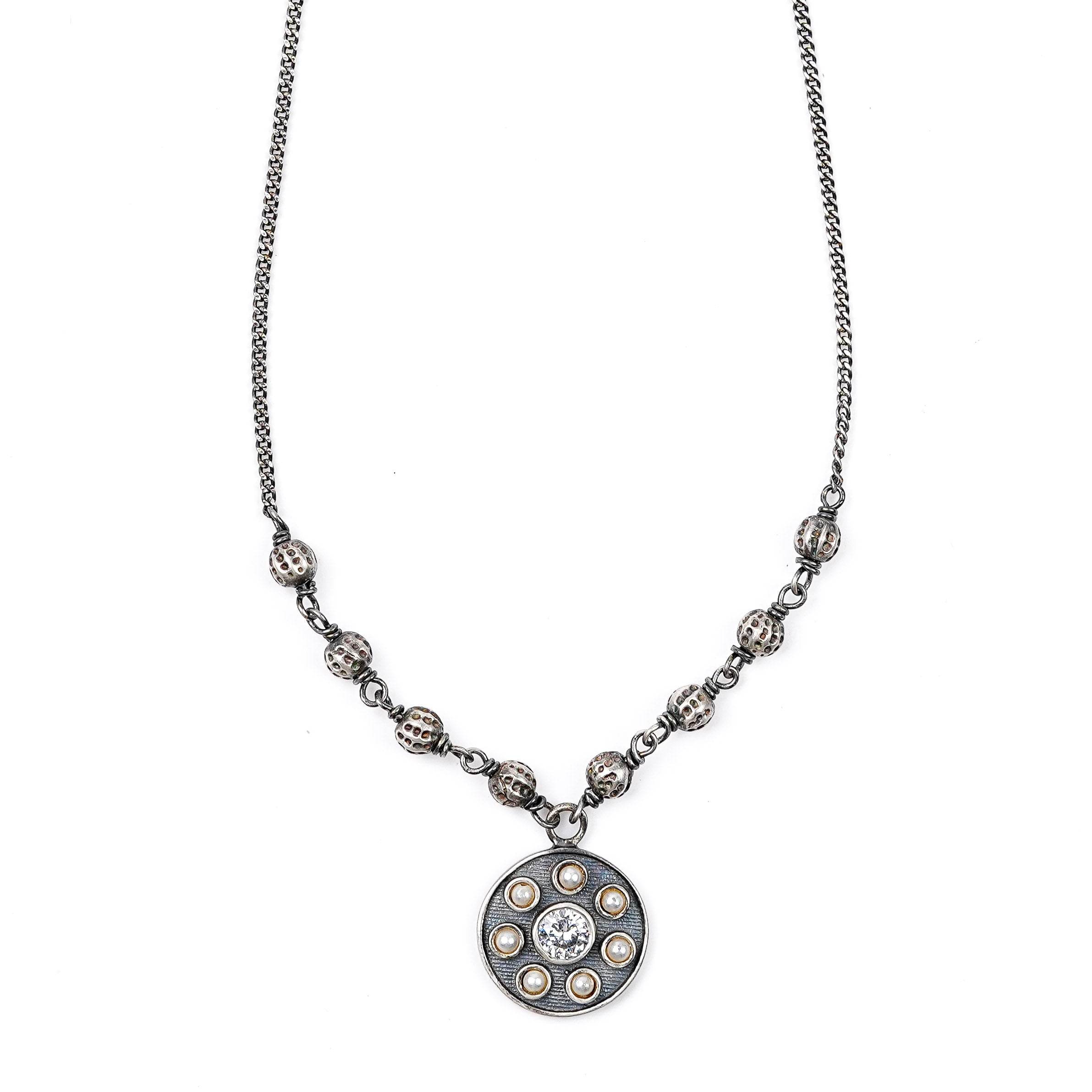 Moha Maya Oxidized Silver Beads Necklace with Pearls