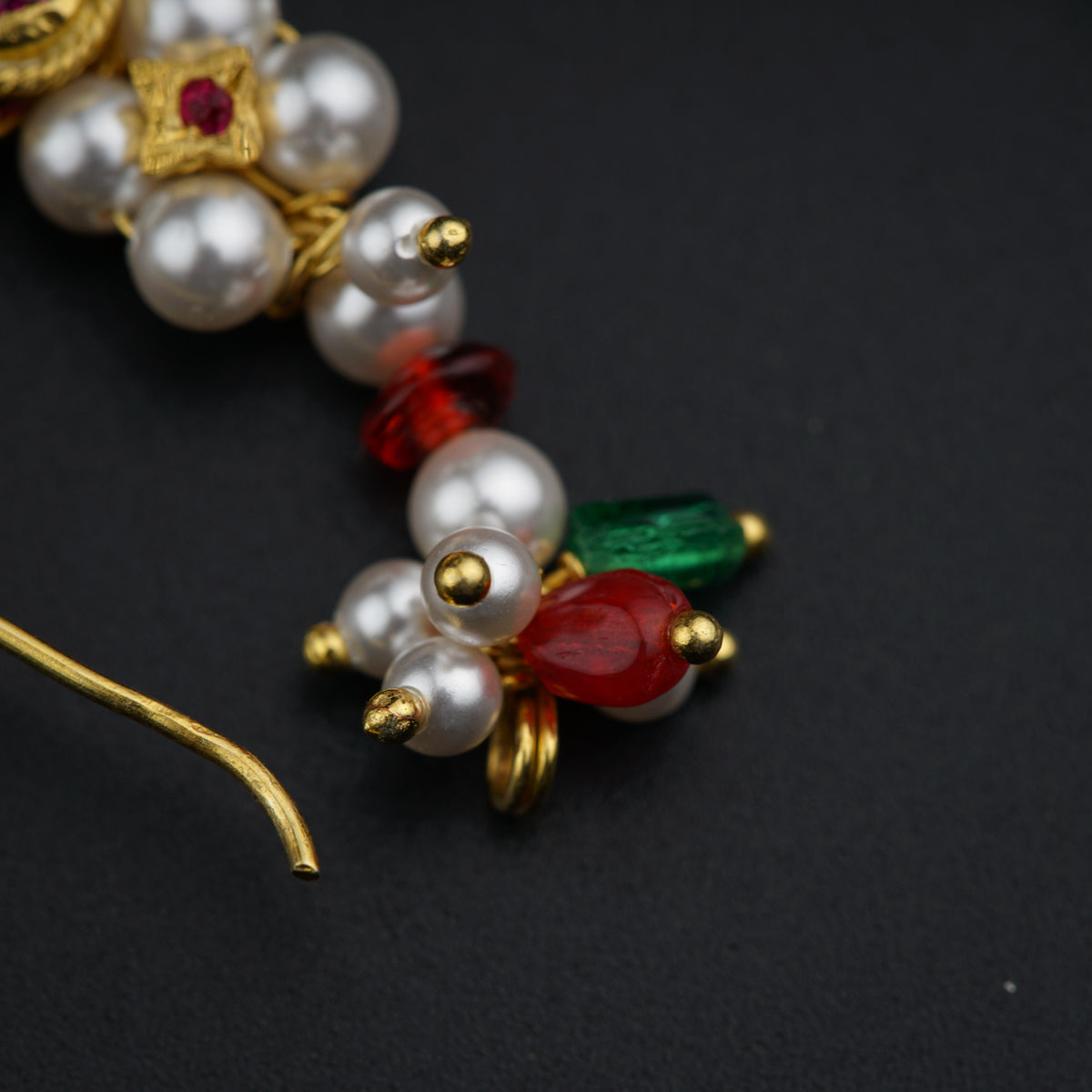 Maharashtrian Pearl Silver Nath- Left pierced, gold plated