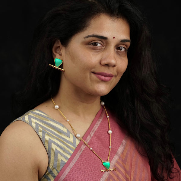 Handmade Triangle Meenakari Set | 92.5 Silver | 22K Gold Plated