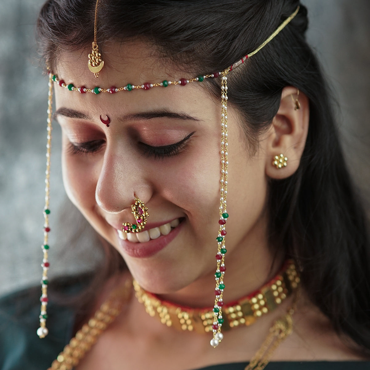 Semi Precious Stones and Pearls Mundavali Gold Plated