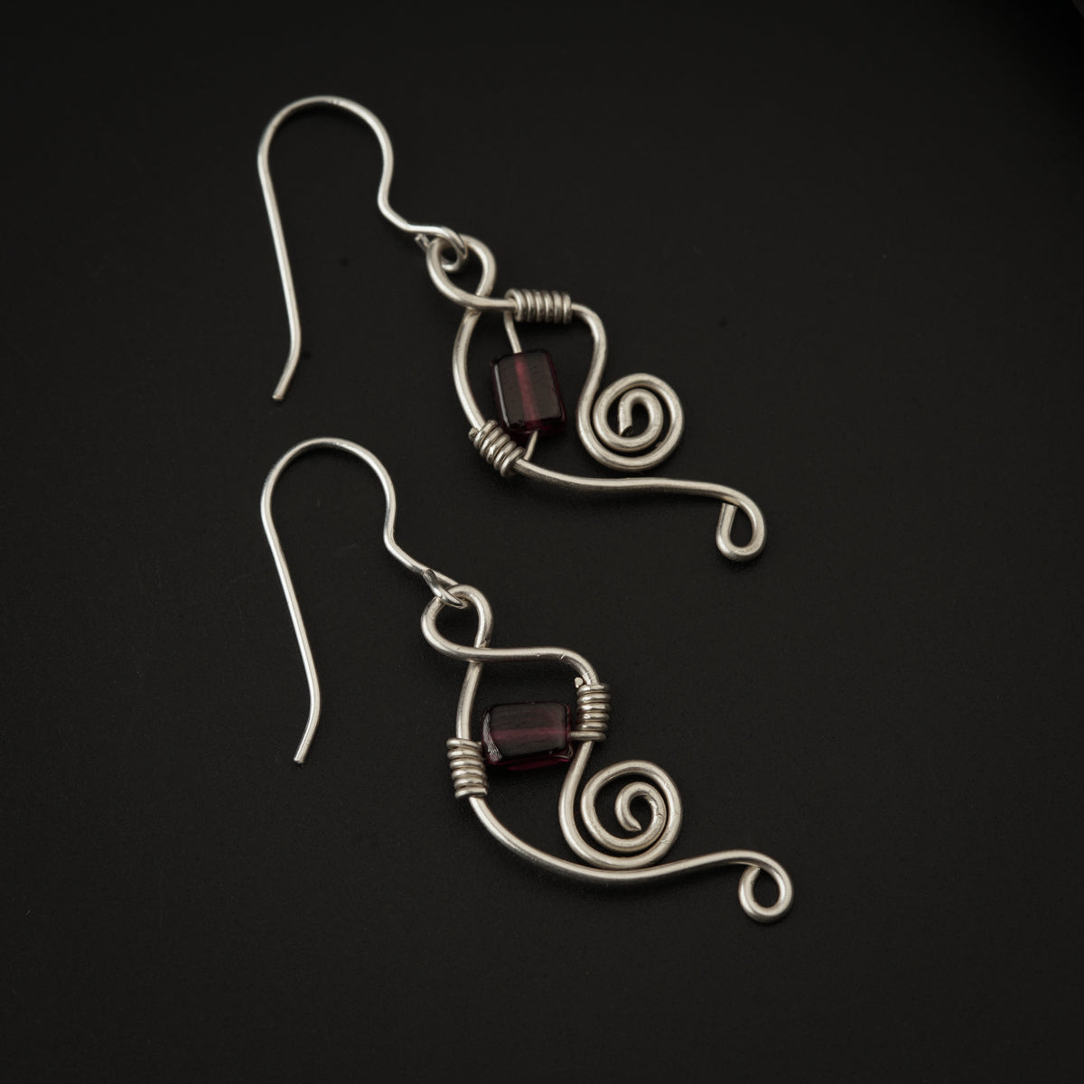 Silver Wire Earring with Garnet