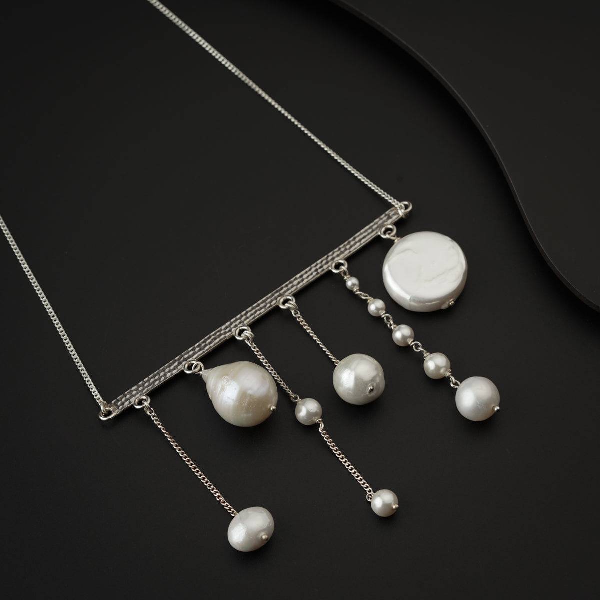 Abstract Pearls Silver Necklace