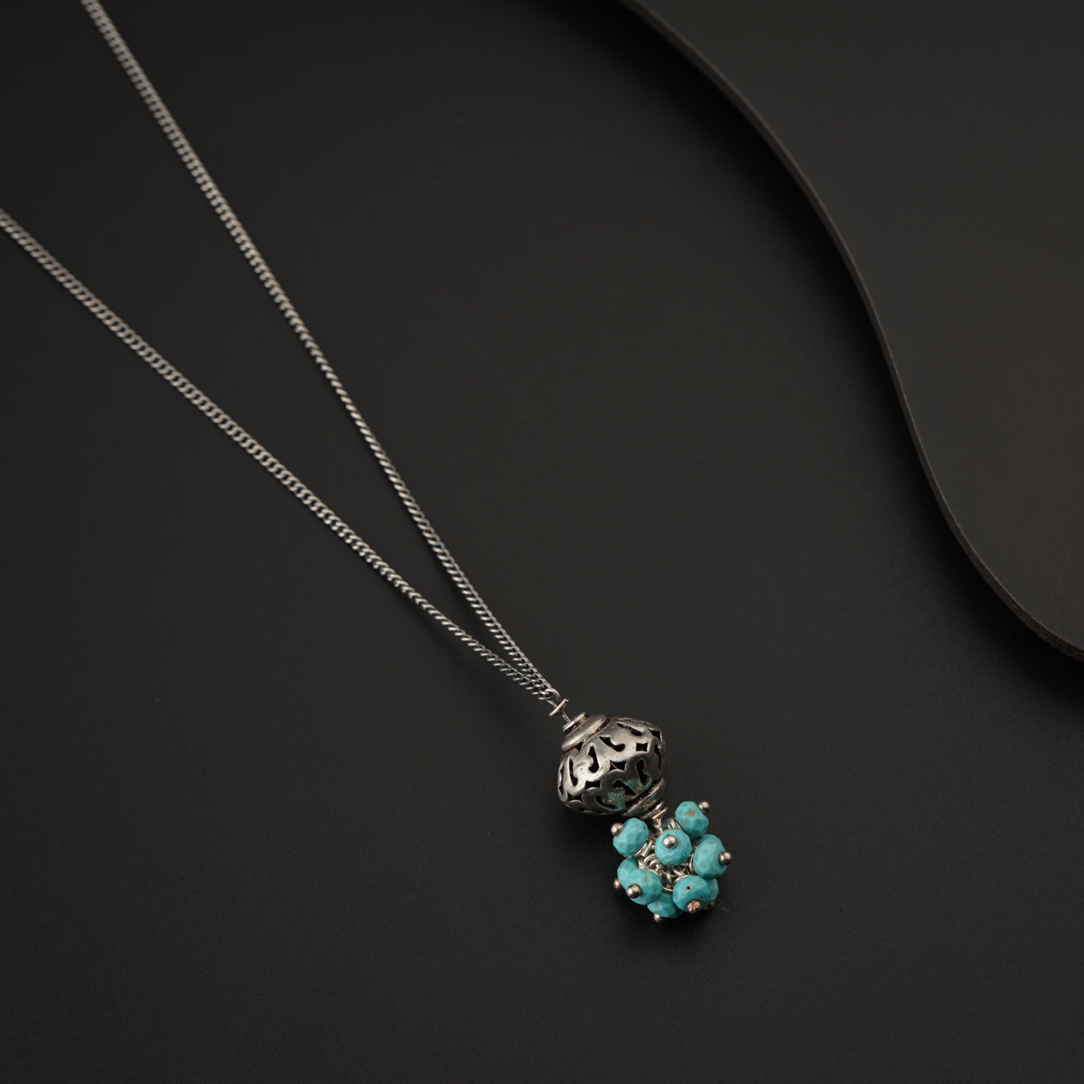 Oxidized Silver Filigree Necklace with Turquoise