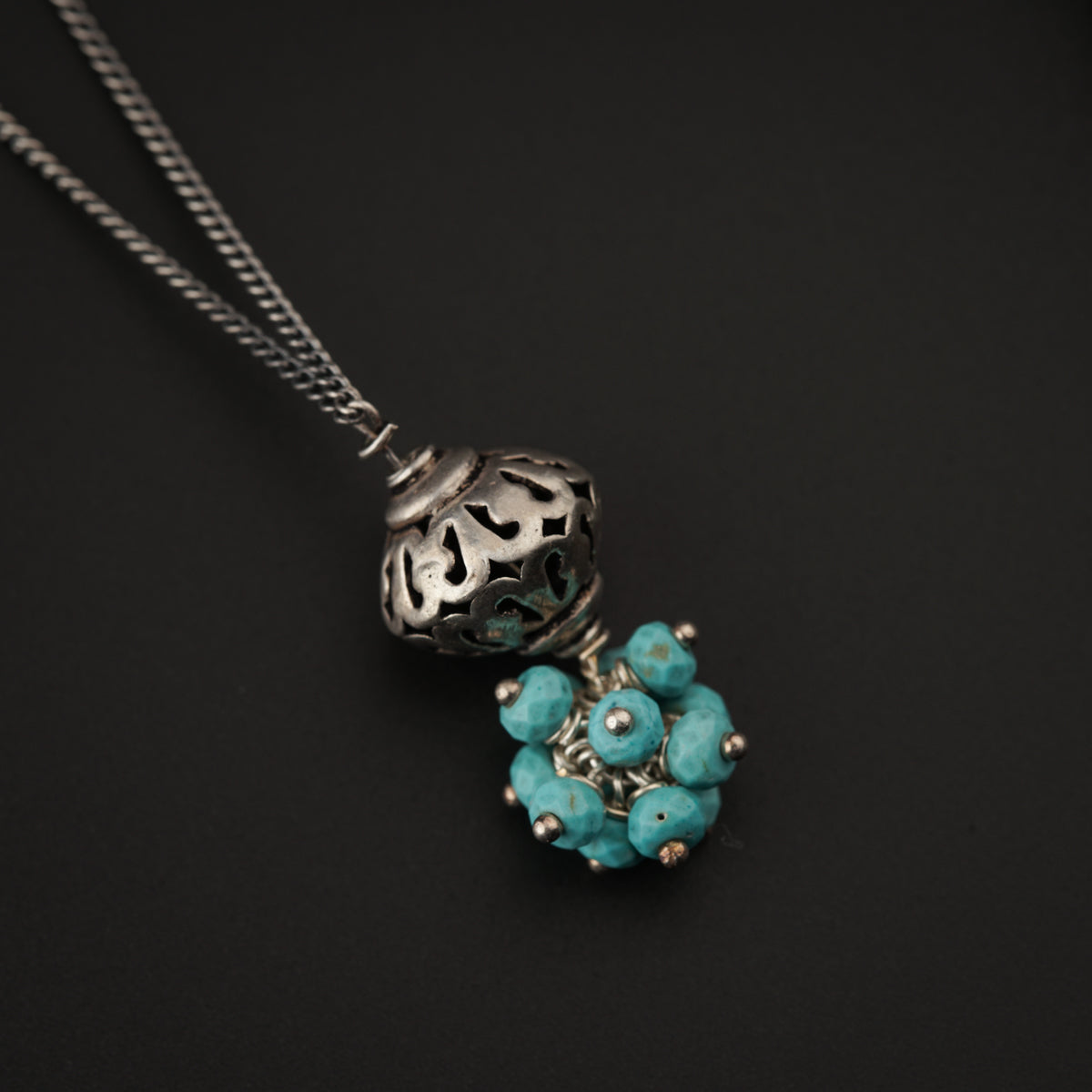 Oxidized Silver Filigree Necklace with Turquoise