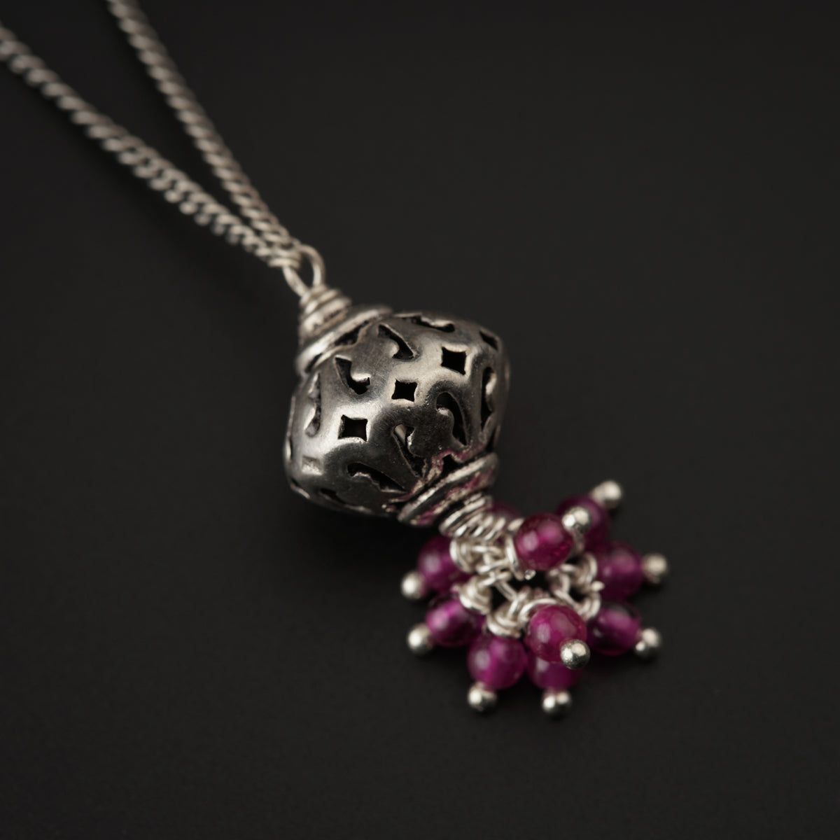 Oxidized Silver Filigree Necklace with Ruby