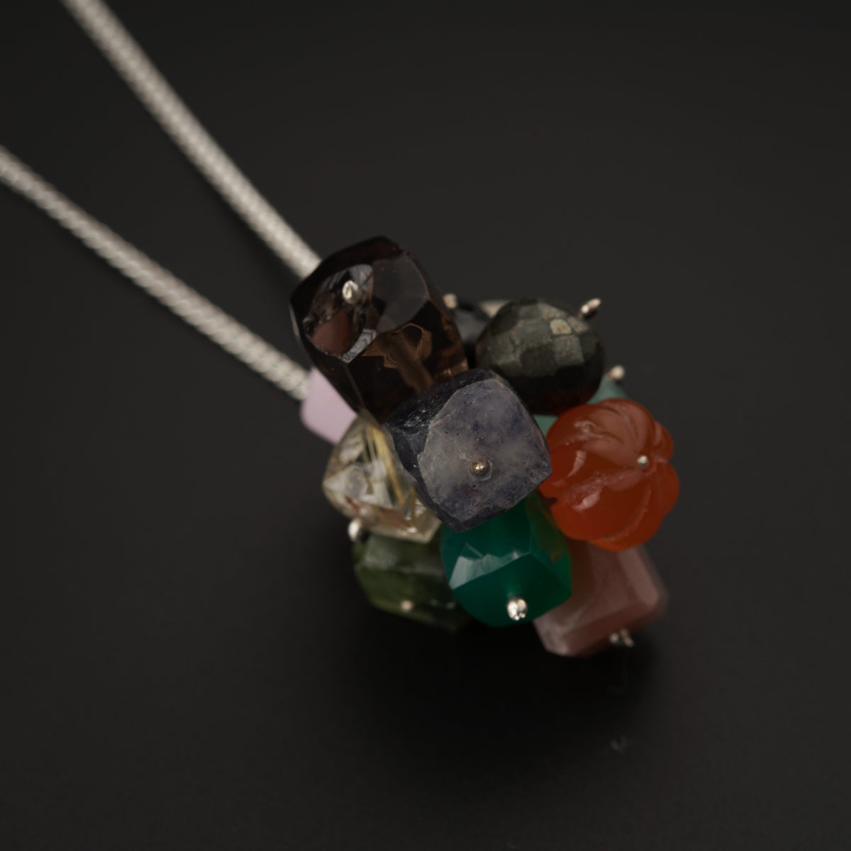 Multicolor Semi Precious Stones Bunch Necklace