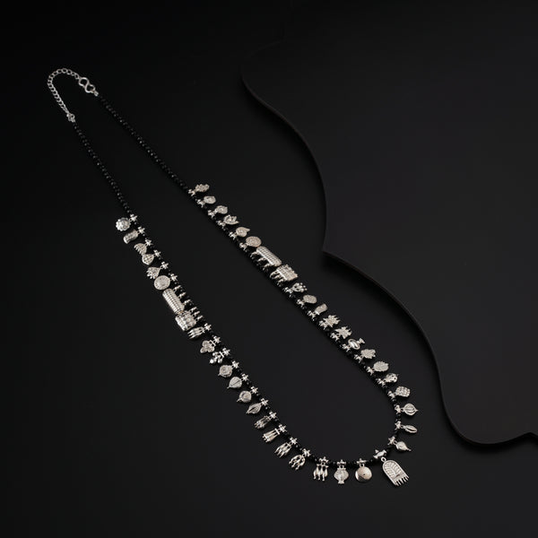 The Aadyaa Saaj (Silver, Black spinel) Short | 92.5 Silver | Shiny Silver Finish ( Made to Order )