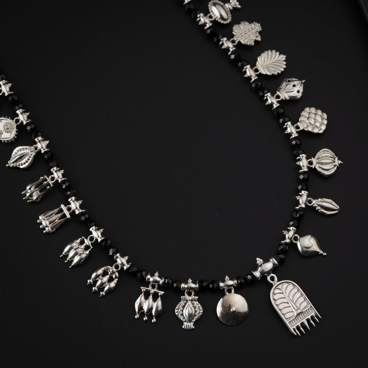 The Aadyaa Saaj (Silver, Black spinel) Short | 92.5 Silver | Shiny Silver Finish