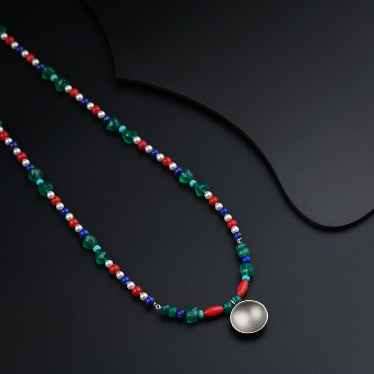 Long Necklace with Vatee Pendant and Semi Precious Stones