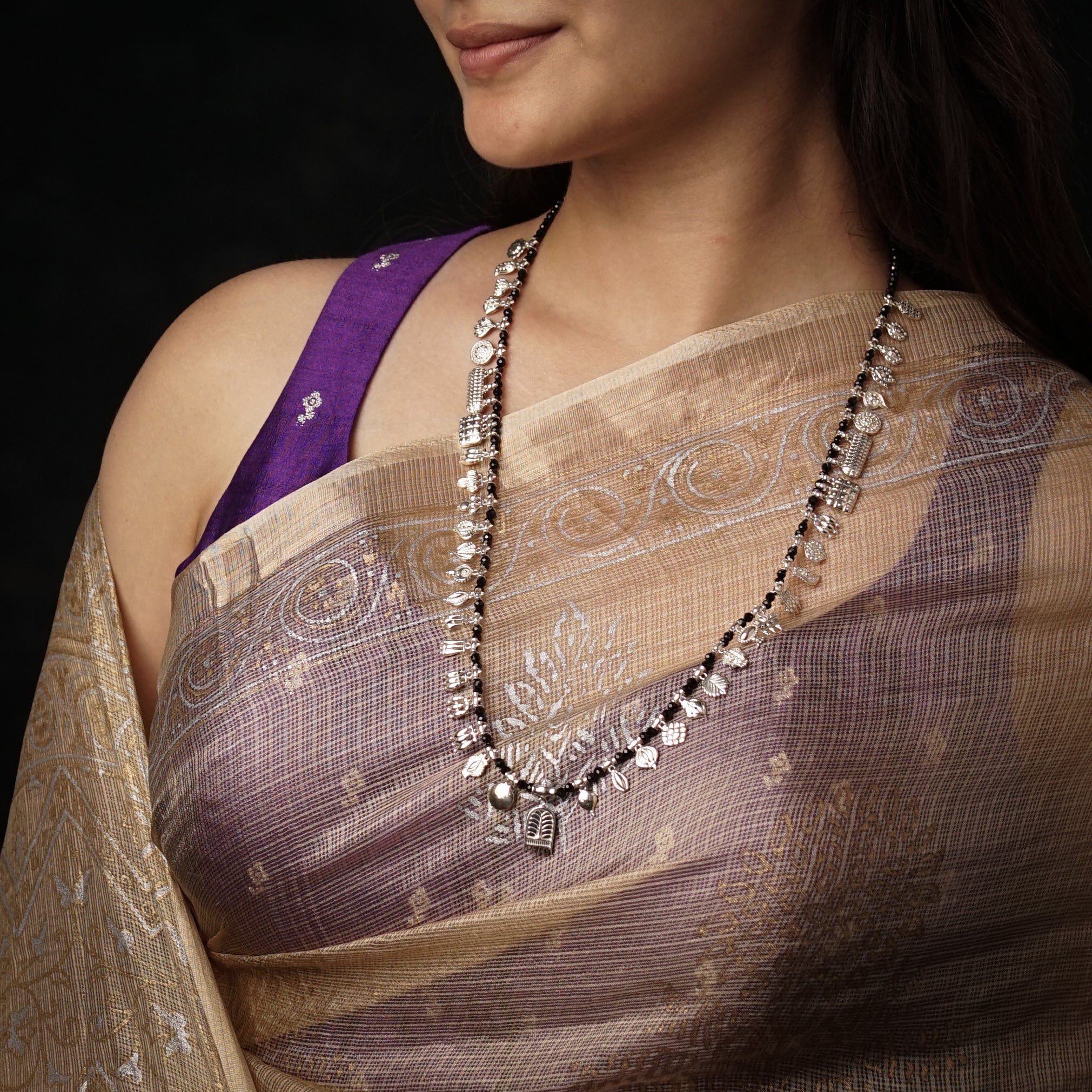 The Aadyaa Saaj (Silver, Black spinel) Short | 92.5 Silver | Shiny Silver Finish ( Made to Order )