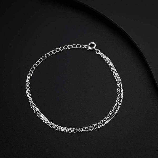 Close-up of silver chain double layer bracelet
