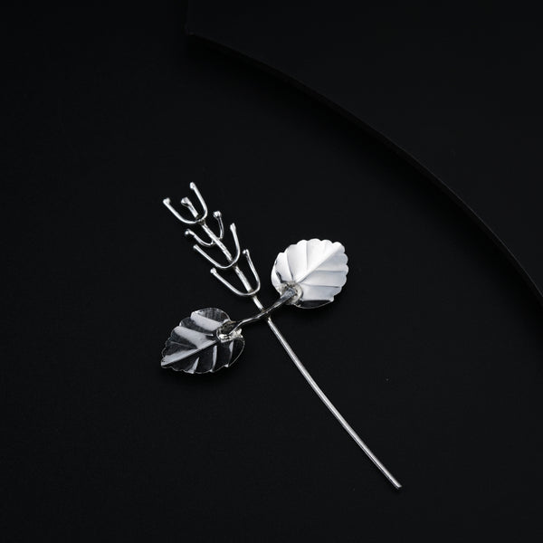 Silver Tulsi Belpaan Coin with Leaf Brooch for Home & Garden Decor