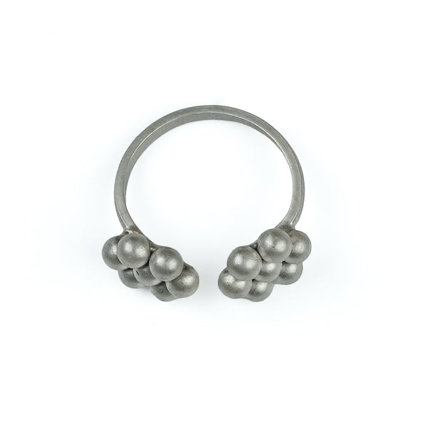 Silver Oxidized Kudi Open Ring - 2 Equal Medium Size Kudi