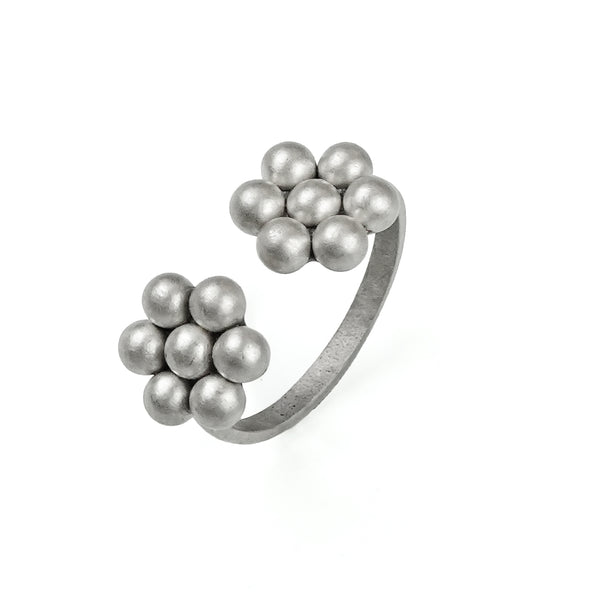 Silver Oxidized Kudi Open Ring - 2 Equal Medium Size Kudi