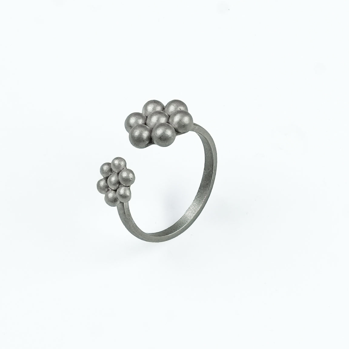 Close-up of Silver Oxidized Kudi Open Ring—Medium and Small Size Kudi showcases intricate traditional details and fine silver craftsmanship.