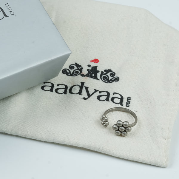 Silver Oxidized Kudi Open Ring - Medium and Small Size Kudi
