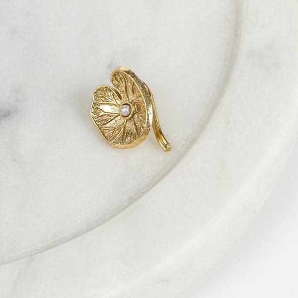 Detailed view of Silver Saroj Parna Earcuff (Single) highlighting the elegant leaf-inspired motif and polished 22K gold-plated finish