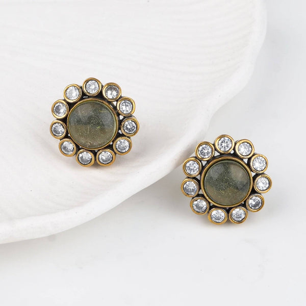 Detailed view of Brass Fashion Earrings highlighting intricate motifs, textured surface, and refined brass finish