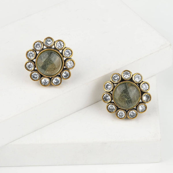 Close-up of Brass Fashion Earrings showcasing intricate detailing, textured elements, and fine craftsmanship