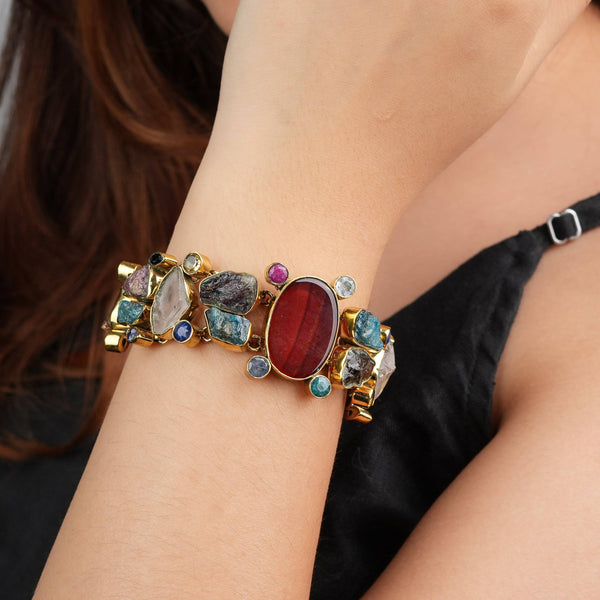 Model wearing Brass Fashion Bracelet for a stylish and contemporary fashion jewellery look