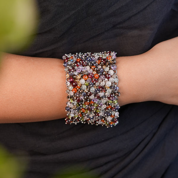 Silver Statement Bracelet with Multicolour Stones