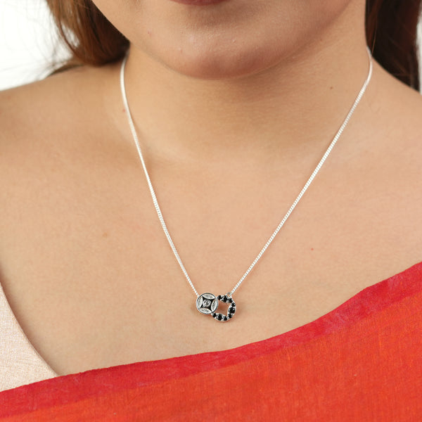 Silver Enamel & CZ Pendant Chain Mangalsutra