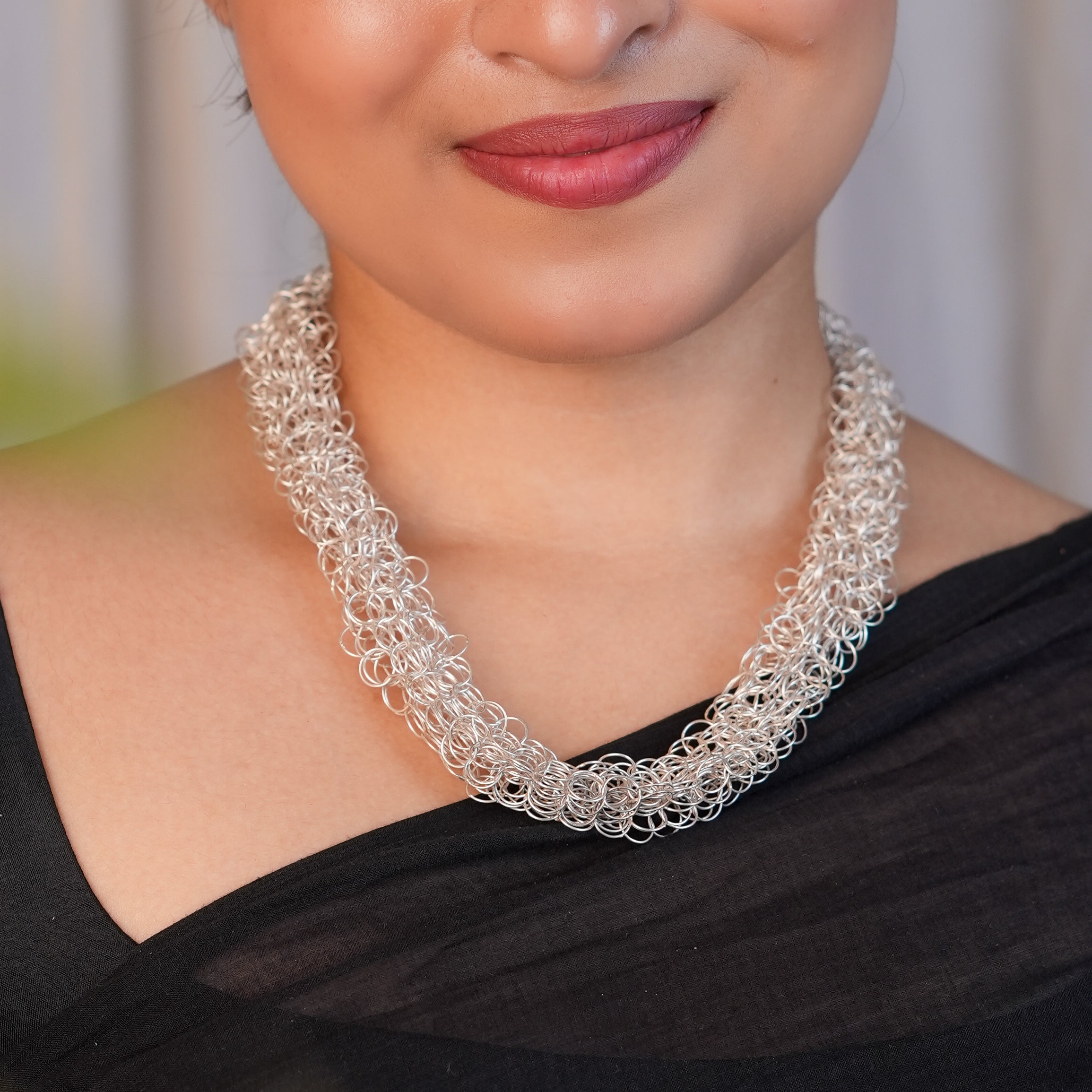 Silver Multilayered Round Link Necklace
