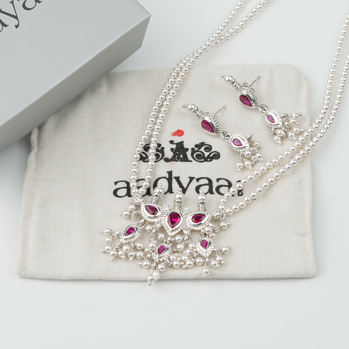 Pink CZ Tiny Tanmani Set with Pearls