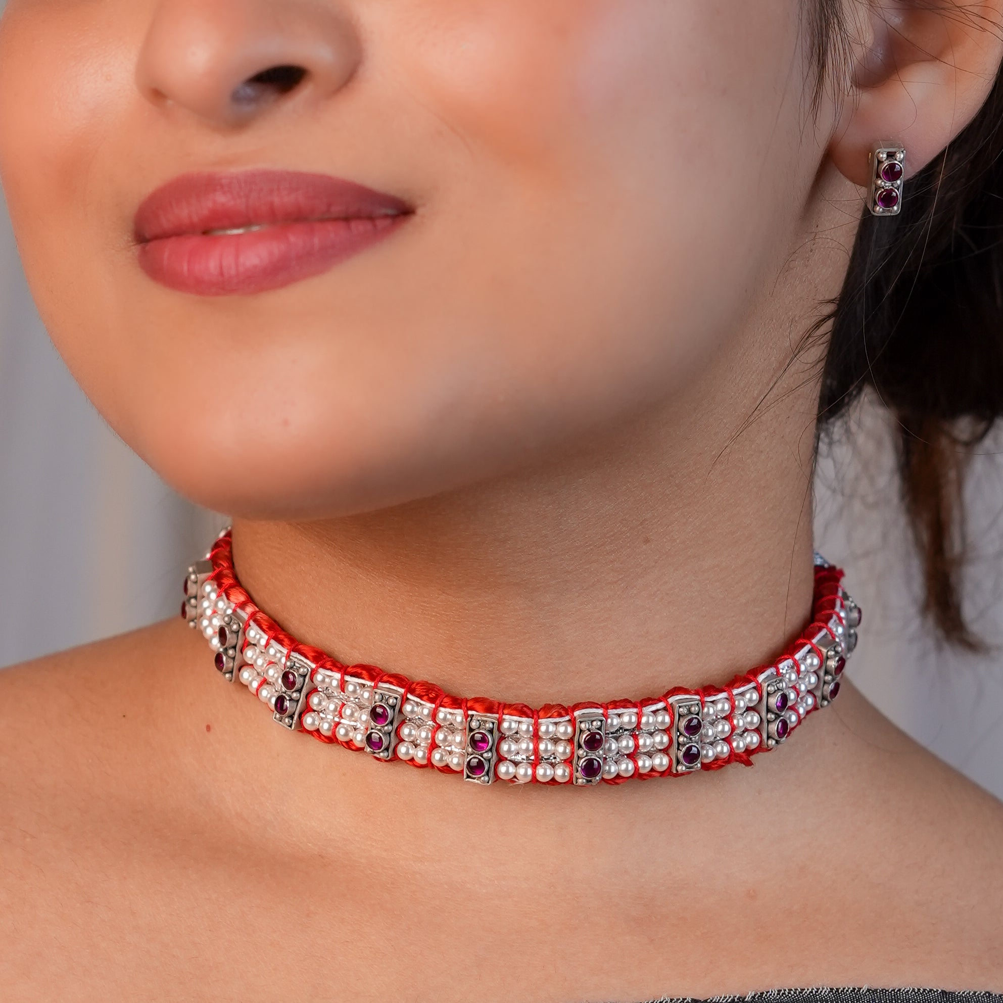 Silver Chinchpeti with Kempu Stones & Pearls – Big (Made to Order)