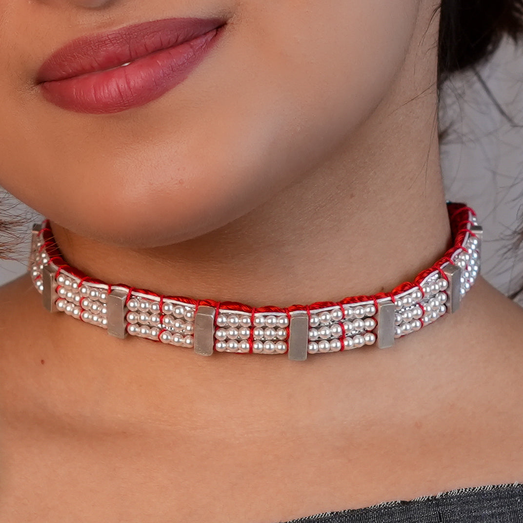 Silver Plain Chinchpeti with Pearls – Small (Made to Order)