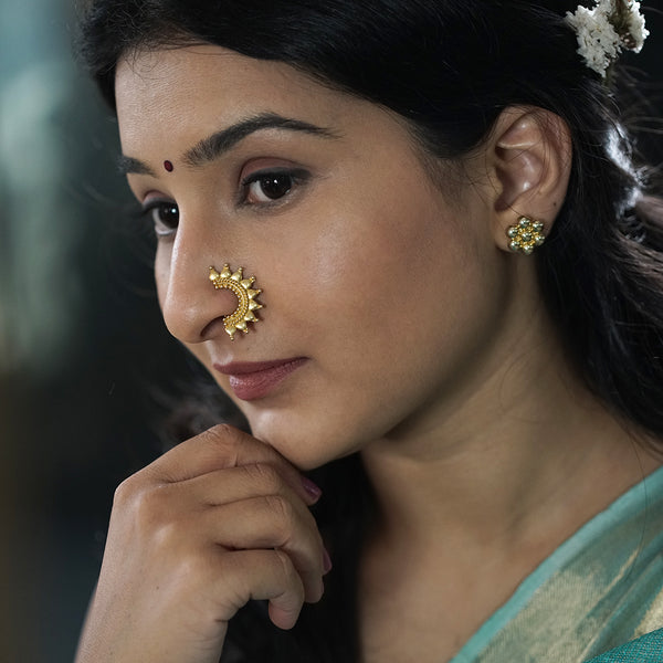 Gold plated silver nose ring with intricate design