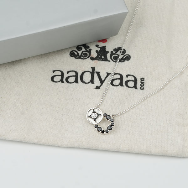 Silver Enamel & CZ Pendant Chain Mangalsutra