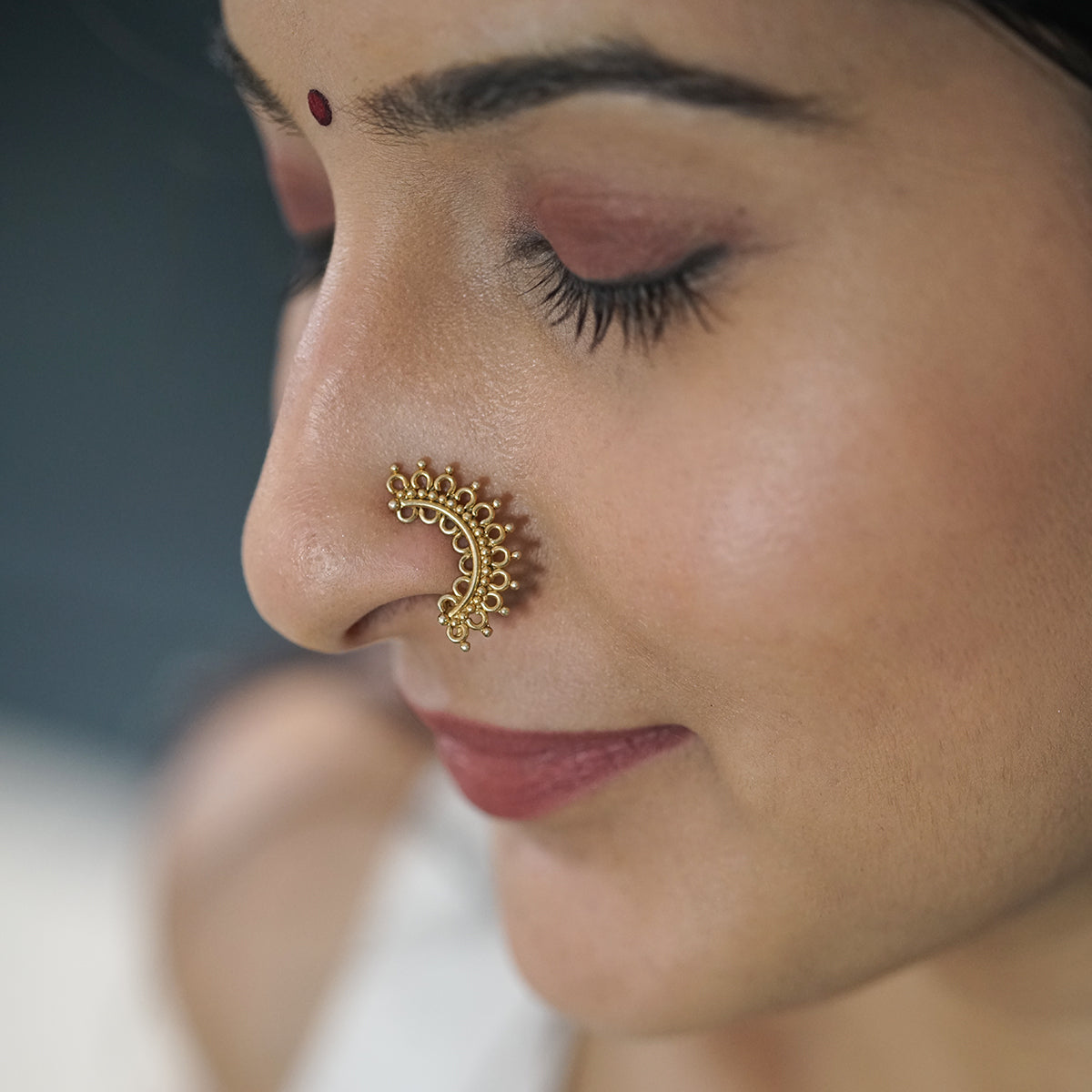 Silver Filigree Nath Gold Plated (Left, Clip on)