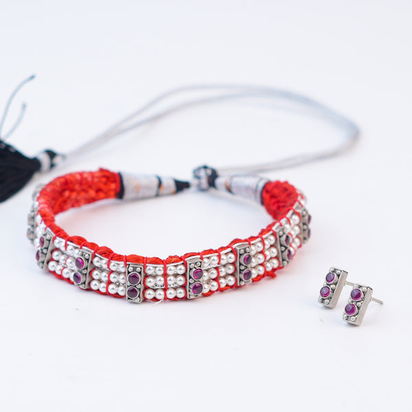 Silver Chinchpeti with Kempu Stones & Pearls – Big (Made to Order)