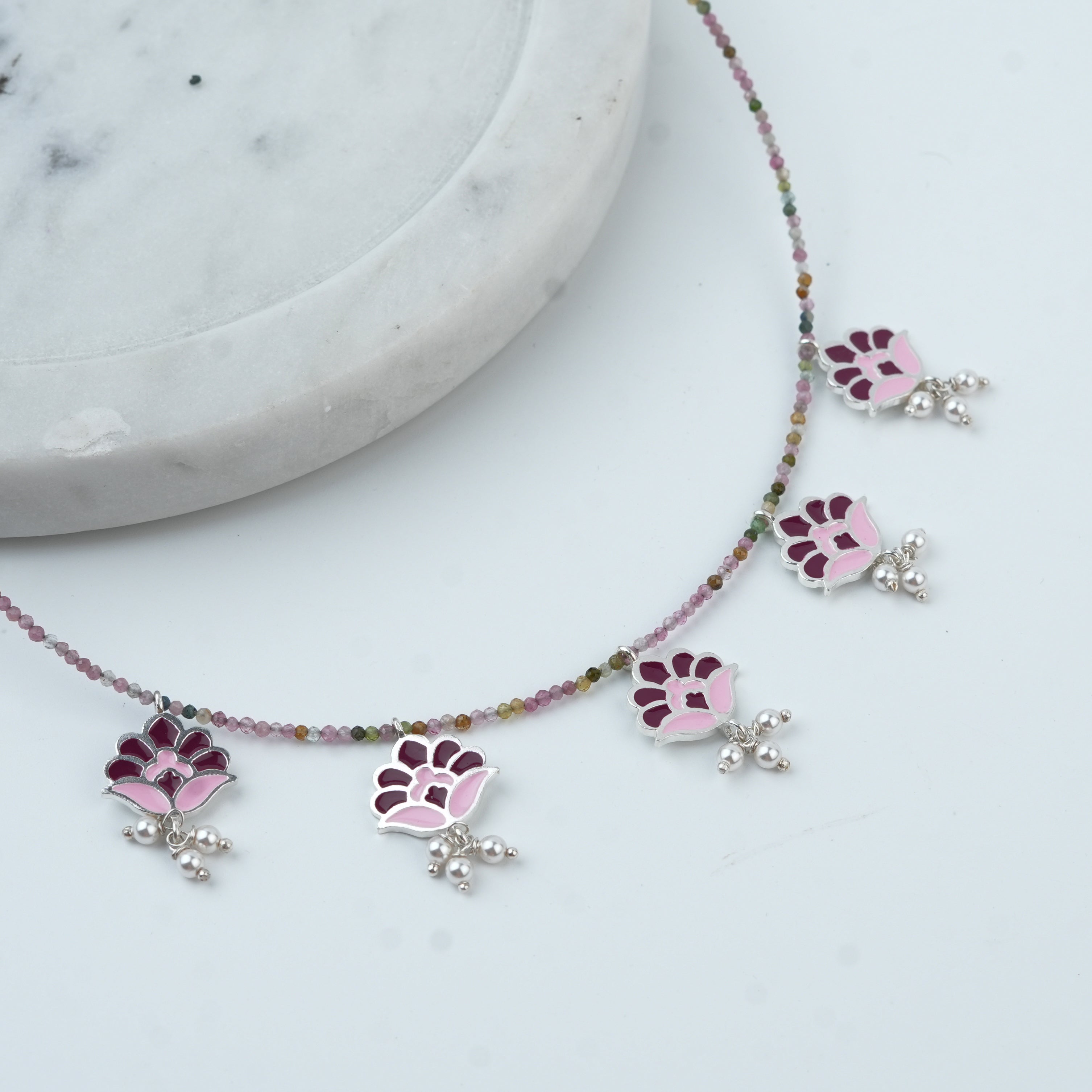 Enamel Charm Necklace with Tourmaline