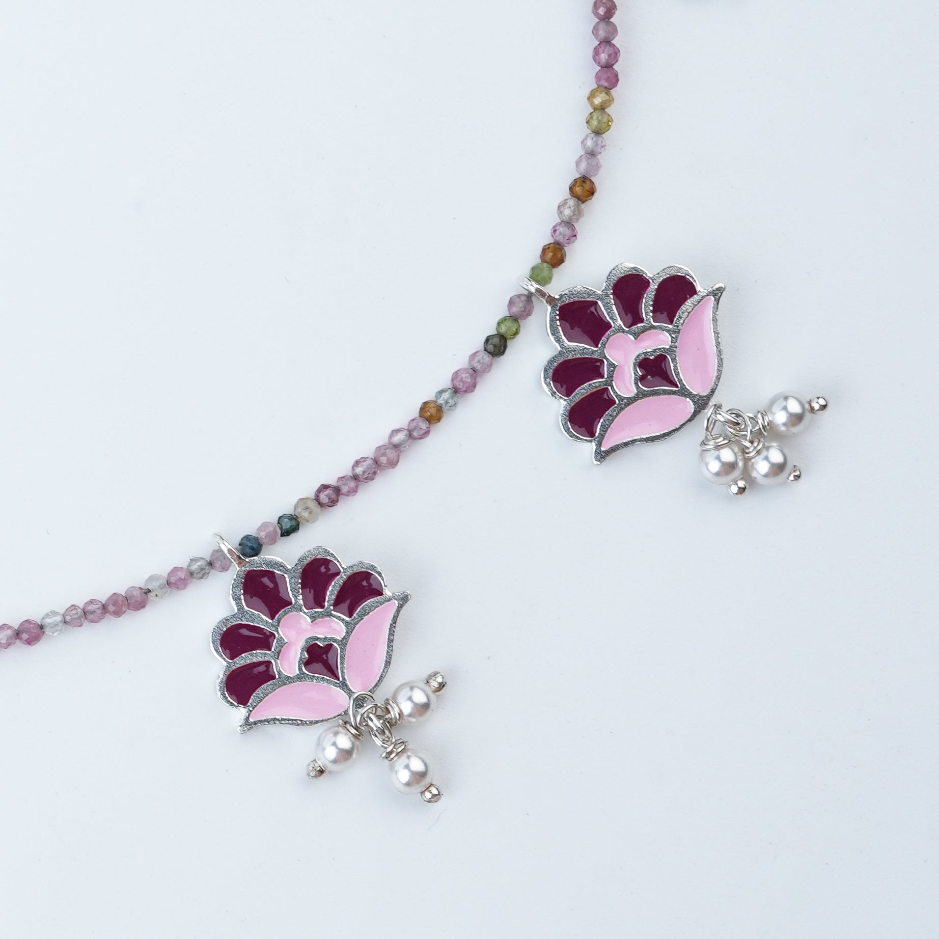 Enamel Charm Necklace with Tourmaline