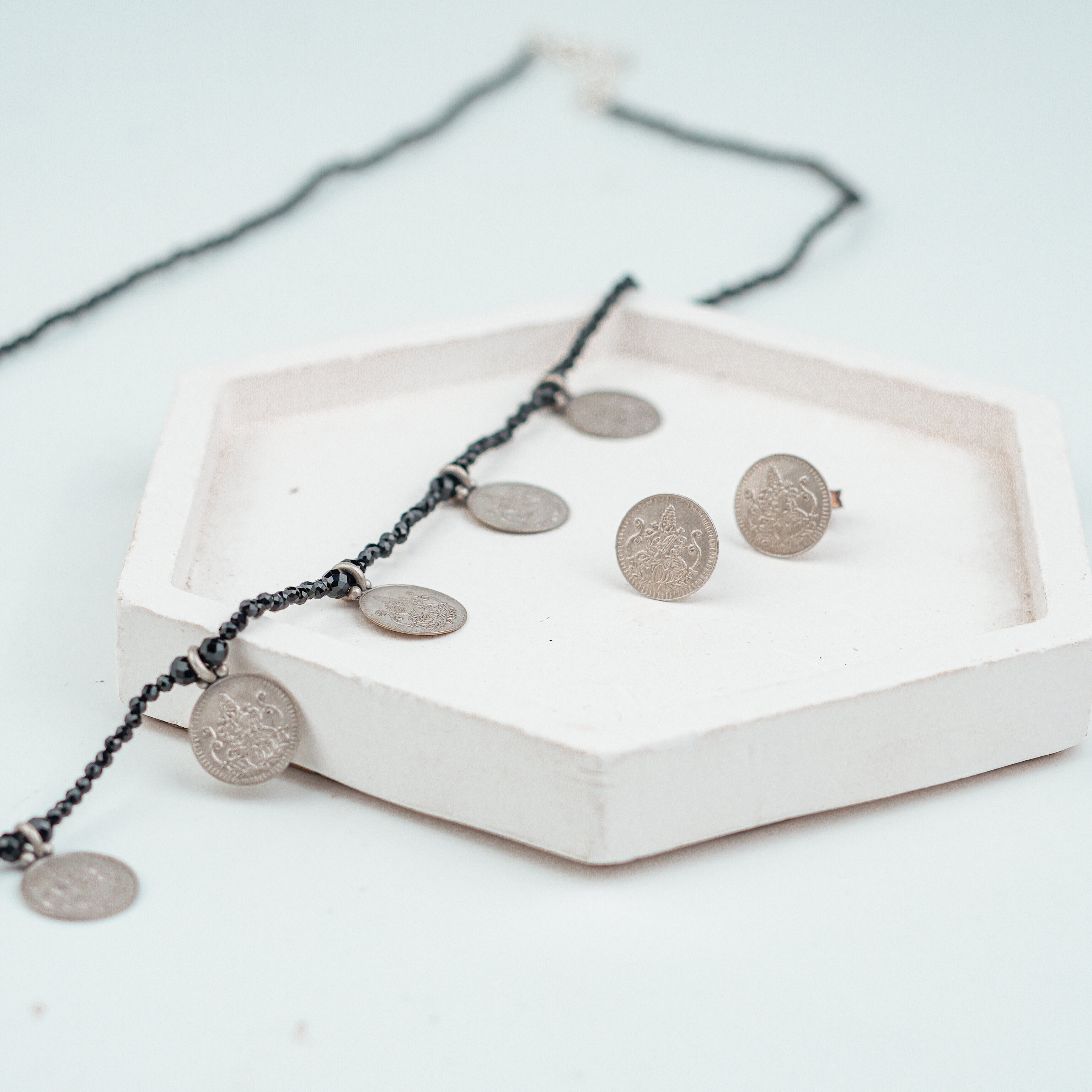 Silver Oxidised Putali Necklace with Black Spinel – Short (Made to Order)