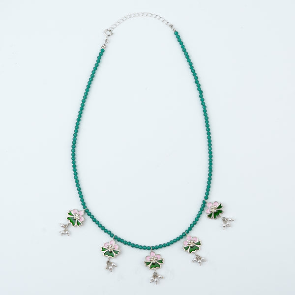 Pink & Green Enamel Charm Necklace with Green Onyx