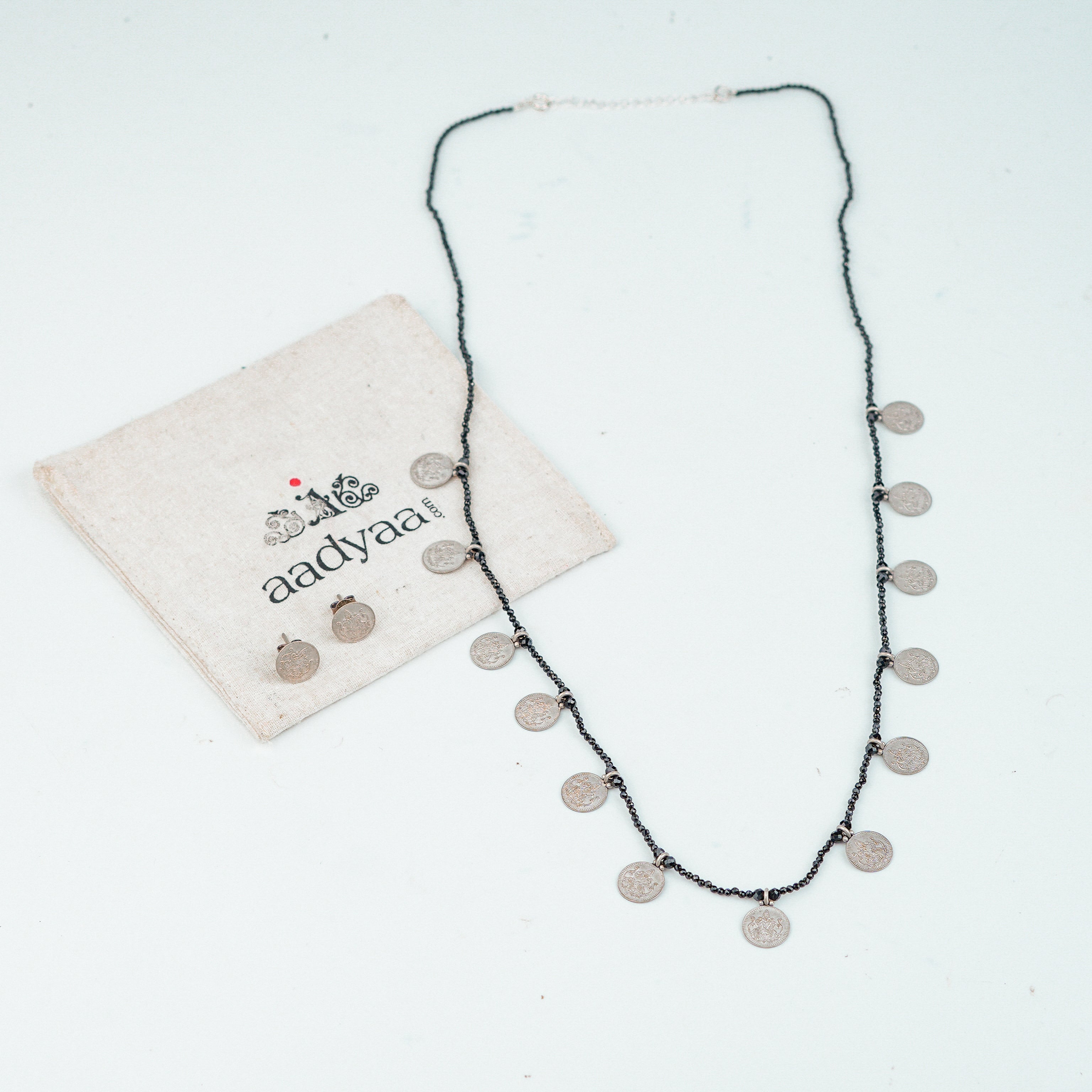 Silver Oxidised Putali Necklace with Black Spinel – Short (Made to Order)