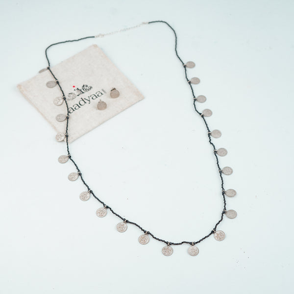 Silver Oxidised Putali Necklace with Black Spinel – Long (Made to Order)